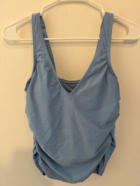 Blue V-Neck One-Piece Swimsuit